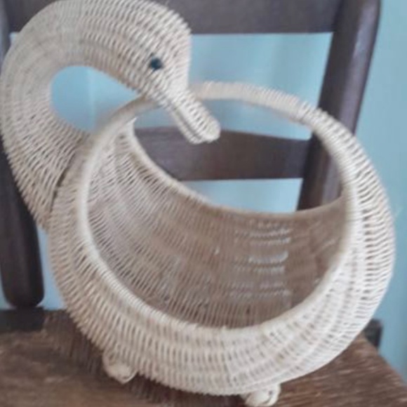 Vintage Other - Vintage wicker swan basket, duck basket, magazine basket, vintage decor, boho